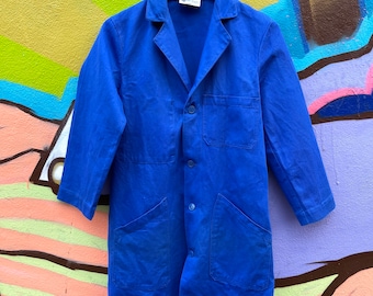 Vintage francés Lechamonix azul sanforizado monos tarea ropa de trabajo artistas pintores jardineros chaqueta abrigo.X Pequeño 34-36"pecho vgc