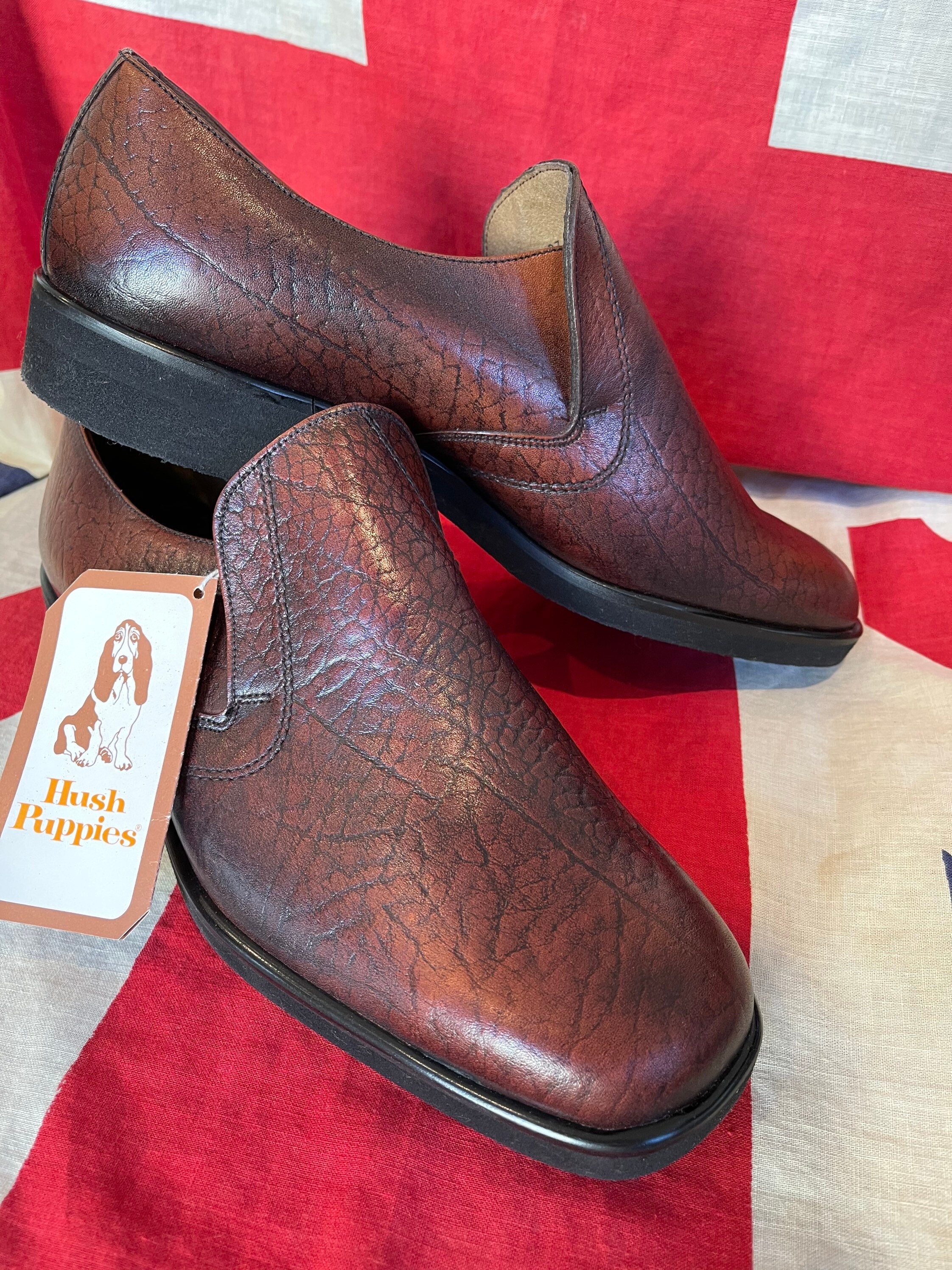 Vintage Deadstock 1960s 70s Brown Leather Hush Puppies Slip on