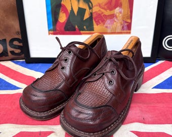 Vintage jaren 1970 Trend 70s Prestige Suedehead Northern Soul Smoothie bruin leer Solatio Boxtop lepel eendenteen Floorstompers schoenen. Maat 7 vgc