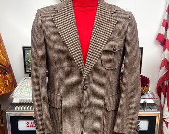 Vintage late 1960s 70’s Austin Reed brown dogtooth wool tweed Hacking hunting shooting Safari sports leisure jacket blazer.Medium 40”c vgc