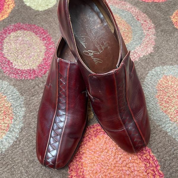 Fab Vintage late 1960s early 70’s William Barker mod psyche dandy sartorial elegance slip on loafers oxblood shoes size 5.5 UK