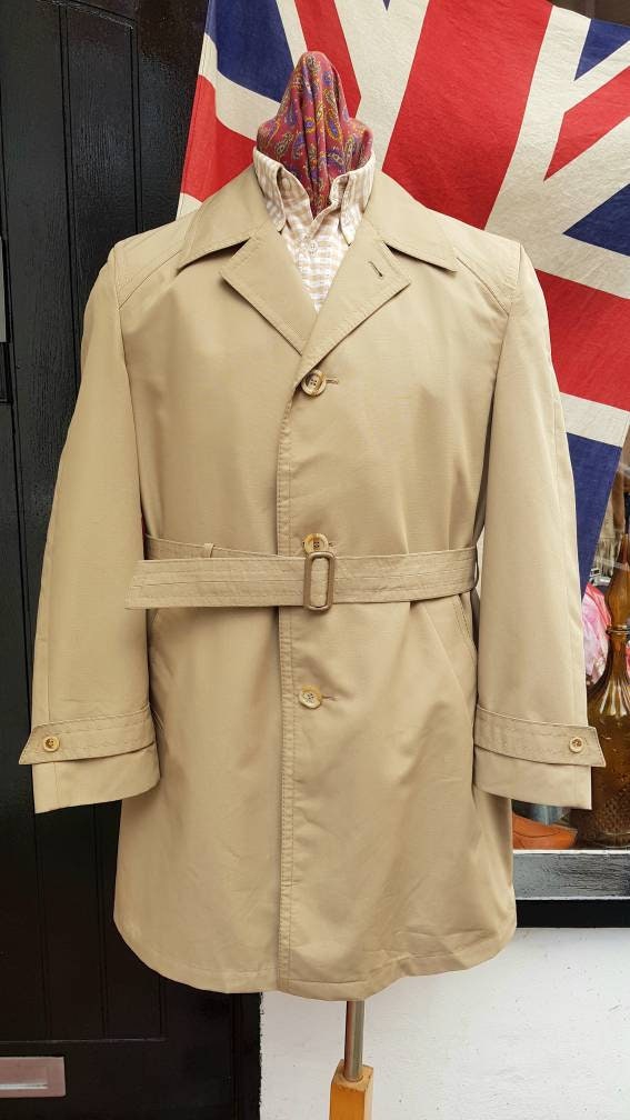 Image of Vintage 1970S 70's Diolen Polycotton Belted Raincoat Overcoat Single Panel Trench Coat.medium To Large Vgc