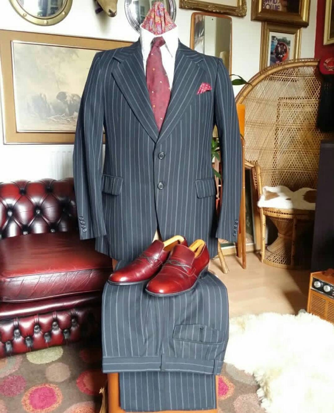 Image of Mint Vintage Late 1960S Early 70's Sartorial Elagance Dandy Flared Willerby Pinstripe Suit.dapper Medium 40-41&1/2""C, 32-34"W Vgc