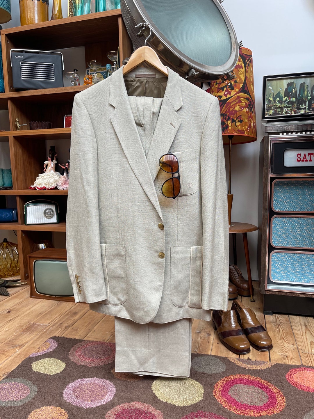 Mid Cecil 70s Linen 39-41c,vgc Etsy Beige in - Suit.medium Switzerland Vintage Leisure Lightweight Viscose Summer Safari Gee 1970s Late to Online Buy India Flared of