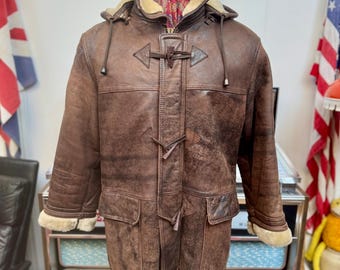 90s ユーロヴィンテージ イタリアンラム ダッフルレザーコート美品 1980年代90年代のヴィンテージ本革ダッフルコート。リアム・ギャラガー