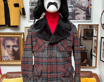 Vintage 70s Blue Plaid Lumberjack Jacket, Super Warm Sherpa Jacket