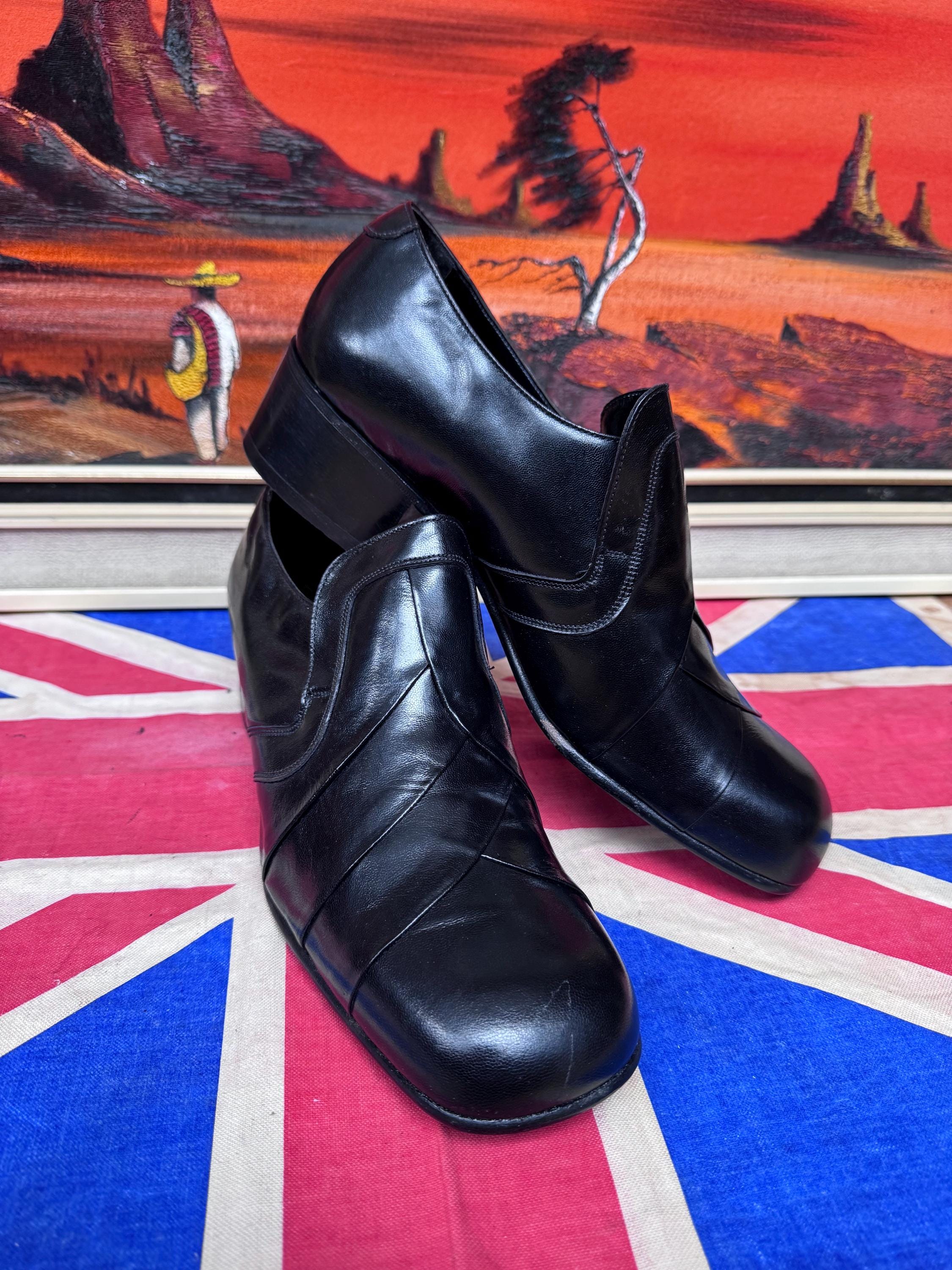 VTG 70s Pellet France Men Shoes 9.5 Brown Leather Lace Up Block Cuban Heel Disco Regal 1970 main image 3