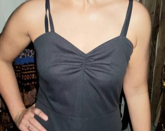 Fab Vintage 1970s 70's black strappy harem leg all in one romper jumpsuit.Very Studio 54 disco era. Medium 10-12 vgc
