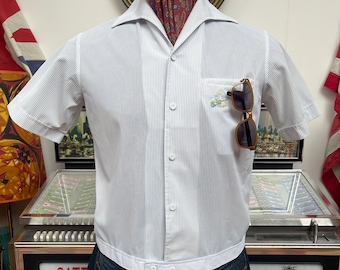 1950s Beige Rayon Gabardine Button-up Shirt | 14 - 32 | MANHATTAN