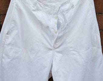 Vintage 1940s 50's heavy duty Sanforized white cotton French Olavan Trebon B2 loose fitted wide leg chore workwear trousers.32-35" medium vg