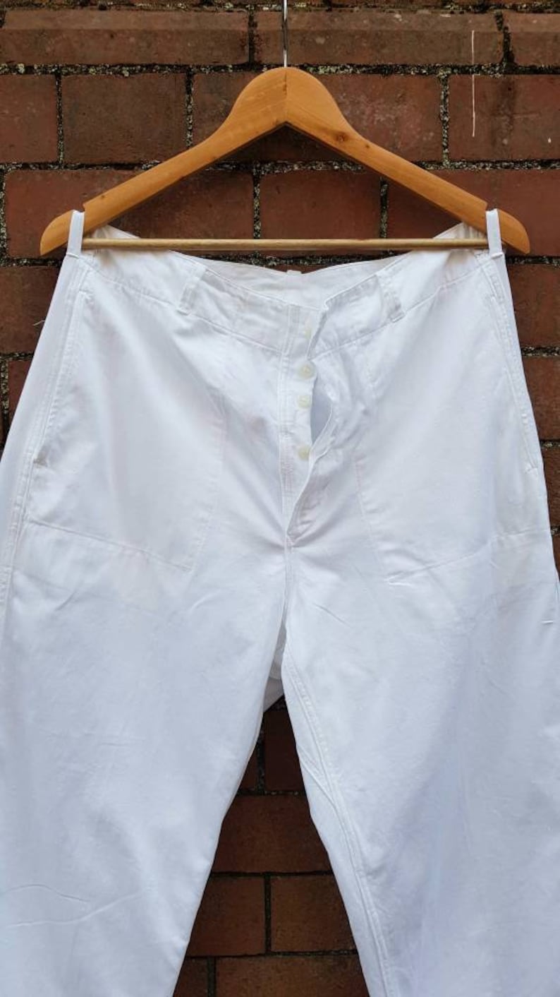 Vintage 1940s 50#39;s heavy duty Sanforized white cotton French Vintage 1940s 50#39;s heavy duty Sanforized white cotton French