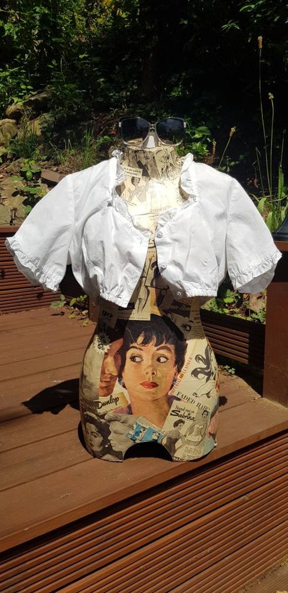 Vintage estilo victoriano 1970 HESS Frackmann corse cubierta Bardot top recortado chemisette algodon de cesped blanco cintura elastica. Mediano Grande Etsy Mexico
