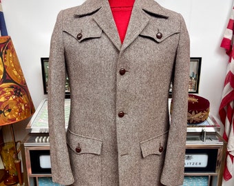 Vintage 1970s 70’s St.Michael brown fleckherringbone wool tweed Hacking hunting shooting Safari sports leisure jacket blazer.Medium 39-41”c