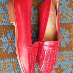 Vintage Deadstock 1980s 80's Red Leather Basket Weave Slip on Loafers ...
