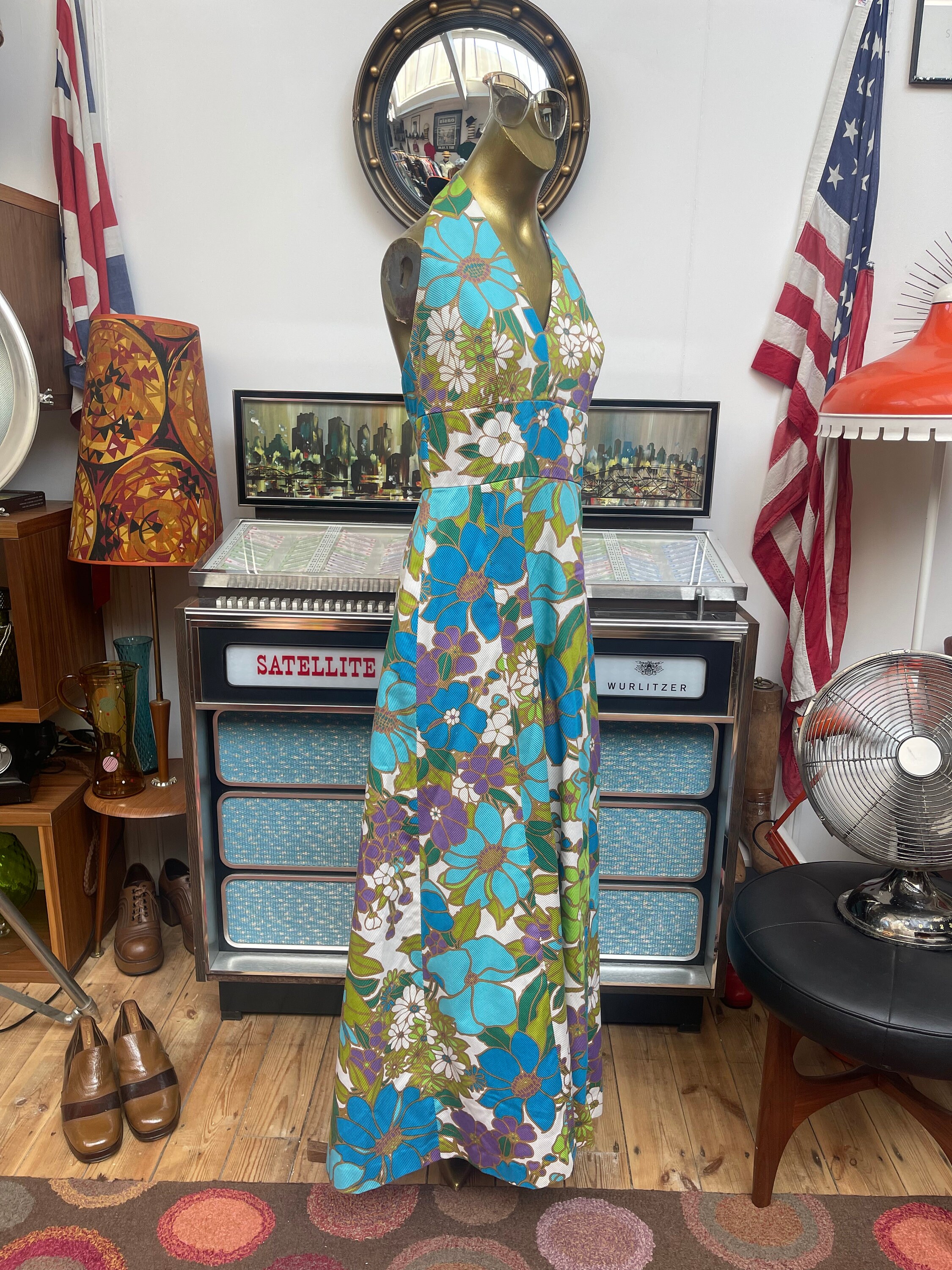 Beautiful Vintage Late 1960s Early 70s Floral Backless Halter Neck Fit and Flare Full Length Maxi Summer Festival Dress.size XS 6 8 Vgc Etsy