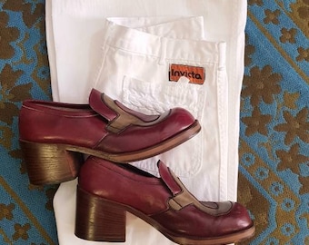 Vintage principios de los años 70 Invicta pantalones vaqueros acampanados blancos de piernas anchas. 13&1/2" bengalas, soul boy, boot boy, glam rock, bowie.30-33" cintura vgc