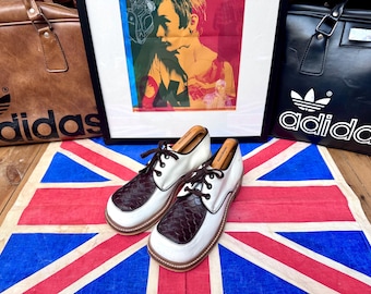 Vintage 1970s 70s white/brown leather Suedehead Northern Soul Smoothie Solatio Boxtop spoon duck toe Floorstompers shoes.Size 7 vgc