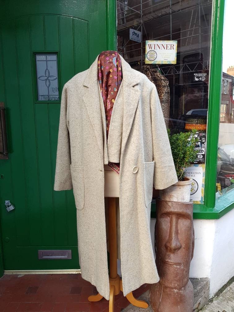 Image of Fab Vintage S 's Friends Oversized Wool Under Waistcoat & Overcoat Duster Winter Coat.single Button Fastening. Medium Vgc