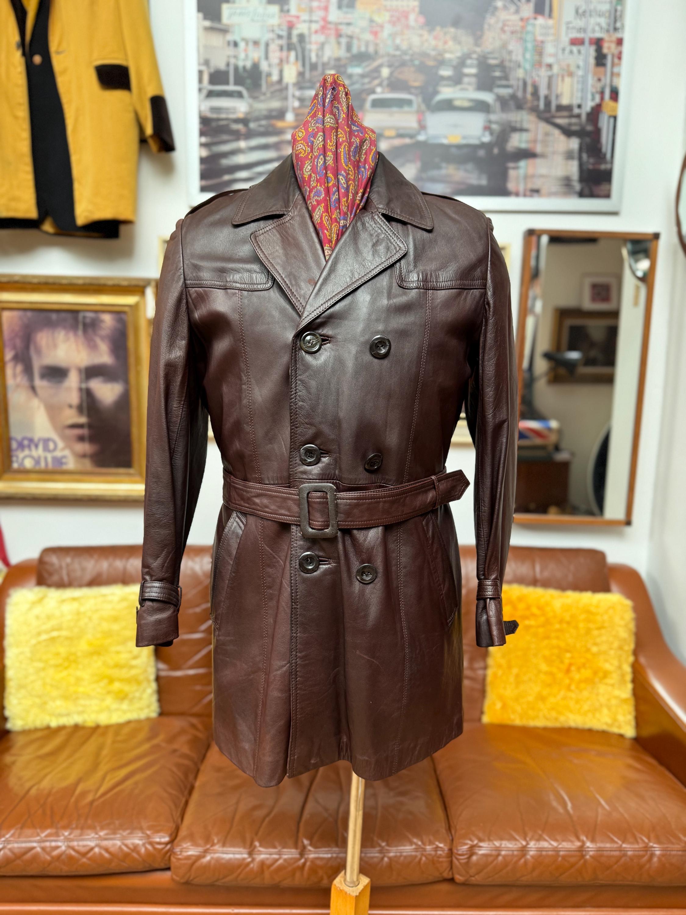 Vintage Late 1960s 70's Dandy Mod Burnt Maroon Leather Double