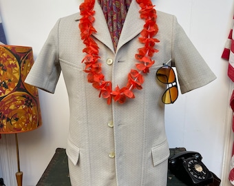 Mint Vintage 1970s 70’s Sterling Casuals poly drip dry open neck camp collar leisure shirt-jac shacket Small to 40”c vgc