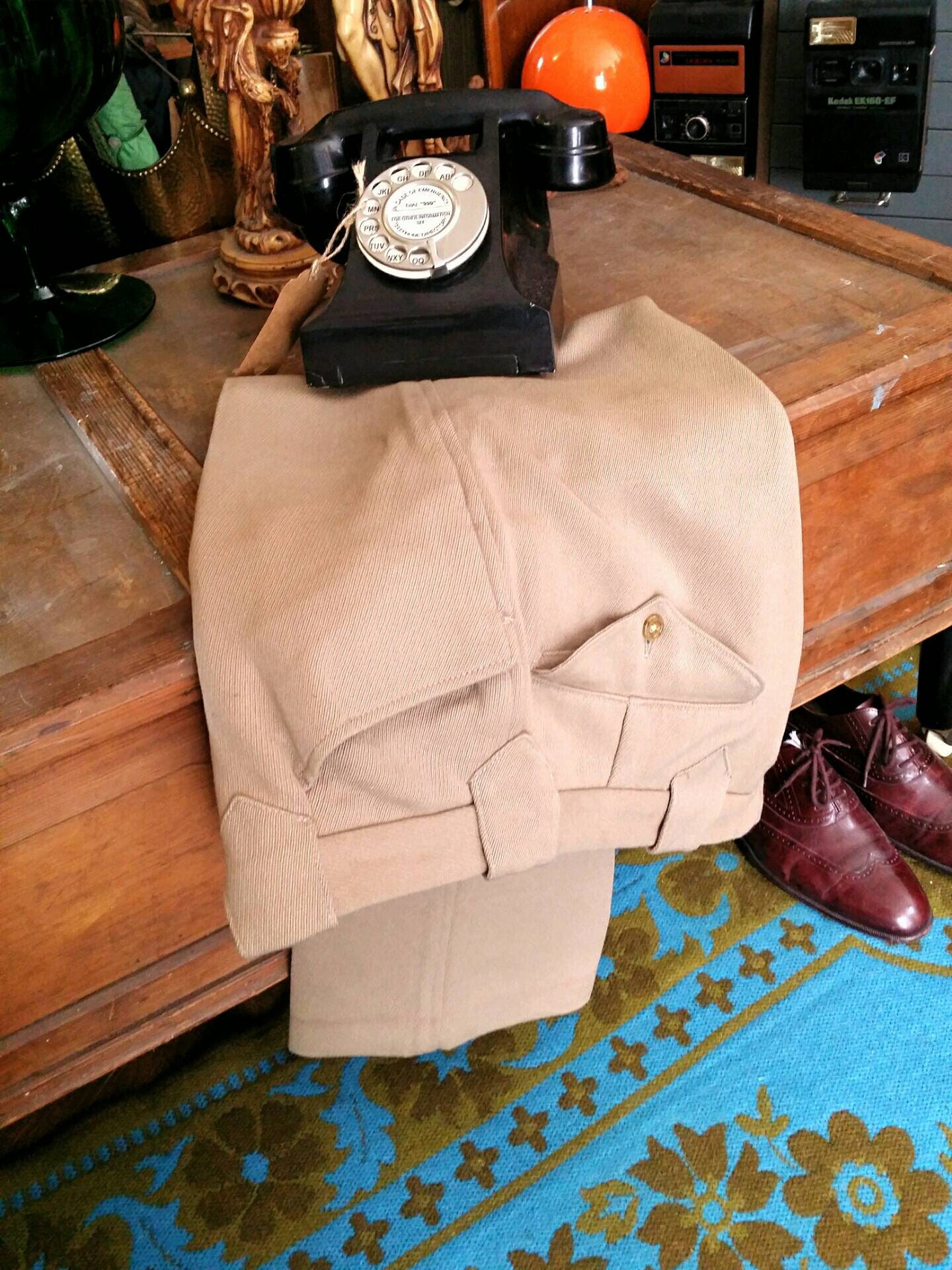 Image of Vintage Mid To Late 1960S 60's Brown High Waisted Frog Mouth Large Belt Loop Beale & Inman Ltd Invertere Strides Trousers.large 33-35" W