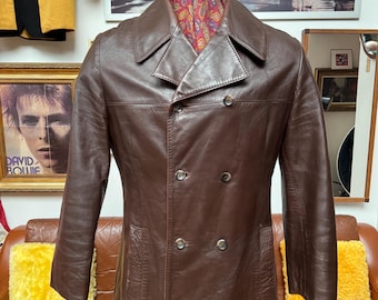 Chaqueta estilo marinero, estilo elegante, estilo mod, estilo Eurodin, de cuero antílope marrón suave, de doble botonadura, de fabricación belga, años 50 y 60. Talla M-L, 40-42 pulgadas.