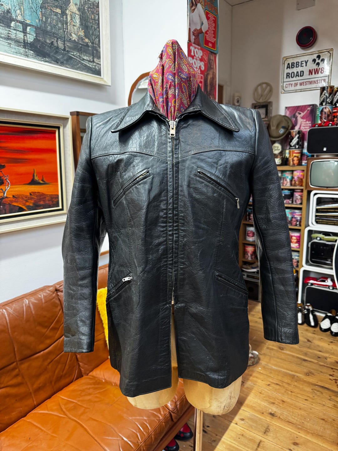 Vintage WW2 Era 1940s/50s German Possibly Black Thick Leather Zip