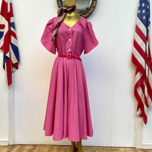 Vintage 1970s 50’s style Women’s Beautiful pink Grease lindy hop rockabilly fit & flare dress with under petticoat.XS-S 6-8/10 UK vgc