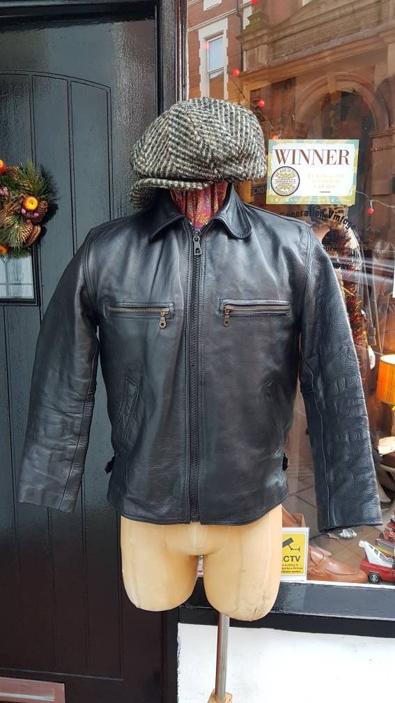 Image of Vintage 1950S 50's Style 70S Akaso Genuine Cow Hide Leather Rockabilly Brando Mcqueen Bomber Motorcycle Biker Jacket.small - Medium 38-40" C