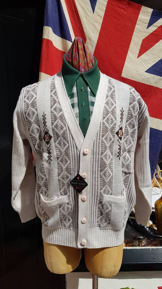 Image of Vintage Deadstock 1970S 80's Tootal Man At Ease Acrylic Hand Embroidered Button Front Cardigan. Large To Xl New & Unworn