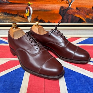 Stunning Vintage Deadstock 1970s FHW brown leather suit smart military style crossover Derby Oxford shoes.UK Size 7,top quality.