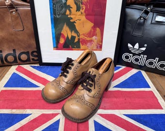 Vintage jaren 1970 70's Anthony F Richardson Suedehead Northern Soul Smoothie tan plateauzool hak lepel eendenteen brogue Floorstompers schoenen. Maat 9