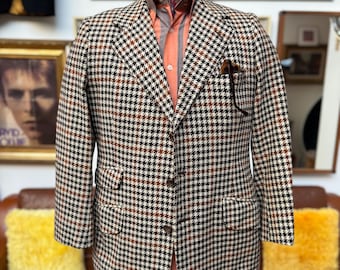 Impresionante chaqueta deportiva vintage de lana a cuadros pata de gallo de Daks Simpson Piccadilly Mod de 3 botones de los años 60 en estado X 40-42"c