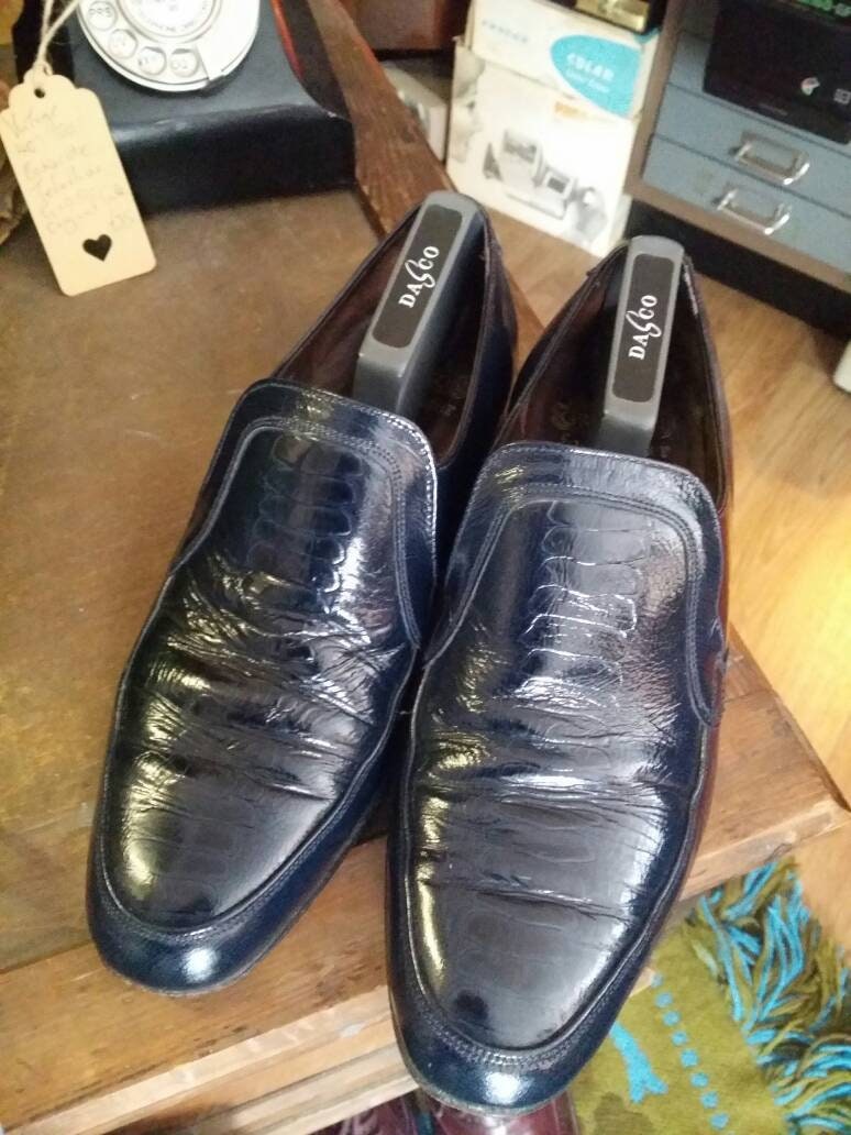 Vintage 1970s dark blue Patent Leather Grenson footmaster slip | Etsy