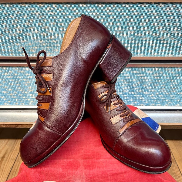 Vintage 1970 70’s Charles Horrell oxblood leather platform shoes .Size 8 vgc