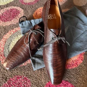 Stunning RARE DNA Groove circa 2011 1960s style real Ostrich brown leather one hole chisel toe Mod heaven shoes.UK narrow size 9.vgc