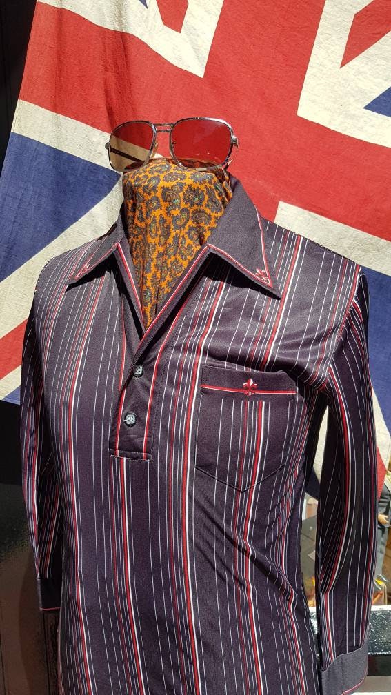 Image of Vintage 1970S 70's Japanese Cry Of Joy Camp Collar, Pop Over Open Neck Long Sleeve Leisure Shirt.knitwear Studio 54, Scarface Pull Over.small