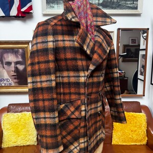 Fab Vintage 1970s German thick brown mix plaid check wool polyamid double breasted oversized collar Lumberjack jacket coat.Small 36-38”c vgc image 5