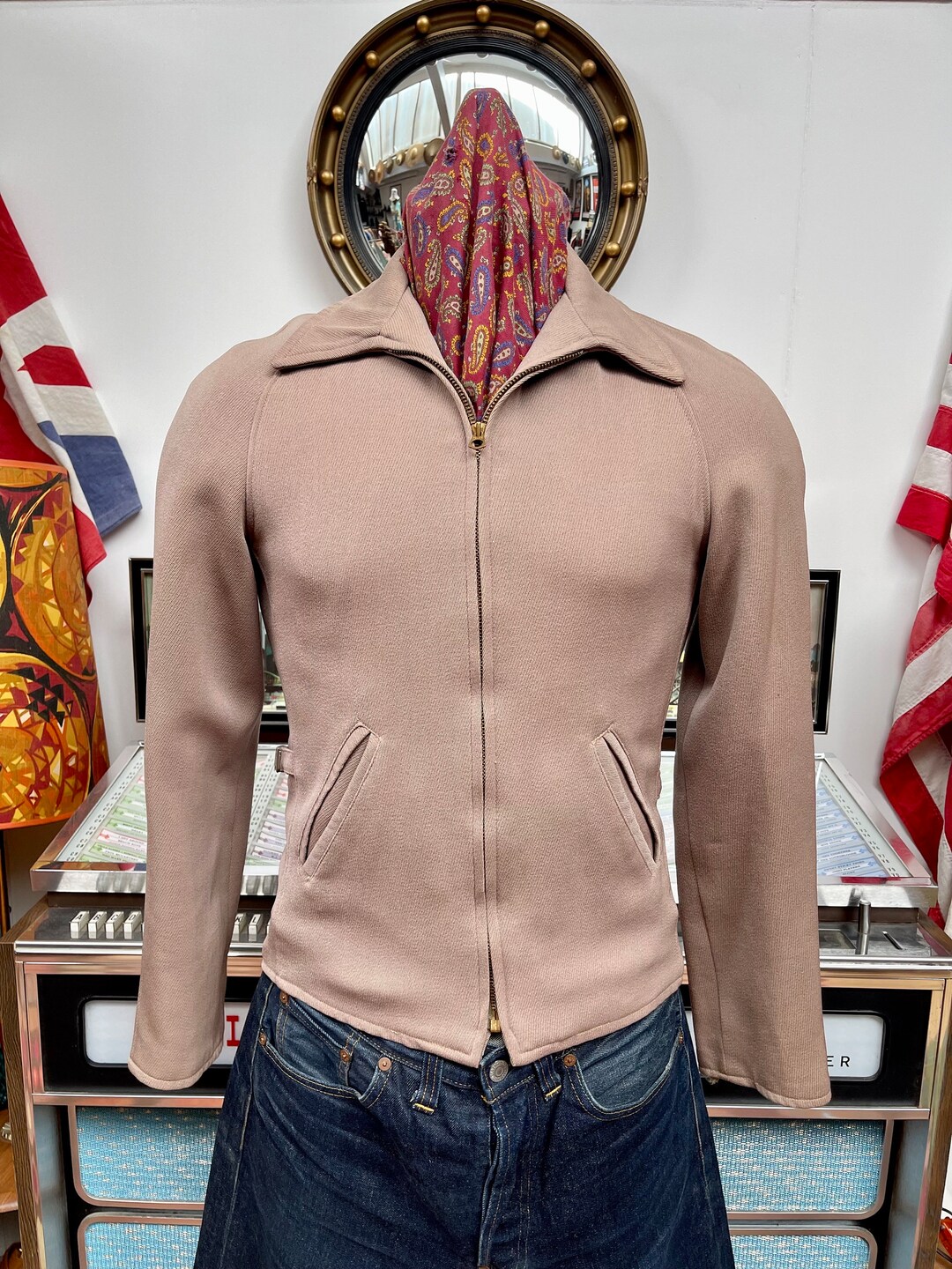 【日本入手困難】BROMPTON JACKET IN WOOL SILK GABARDINE Superb Vintage Late 1940s 50's Light Brown Gabardine Silk
