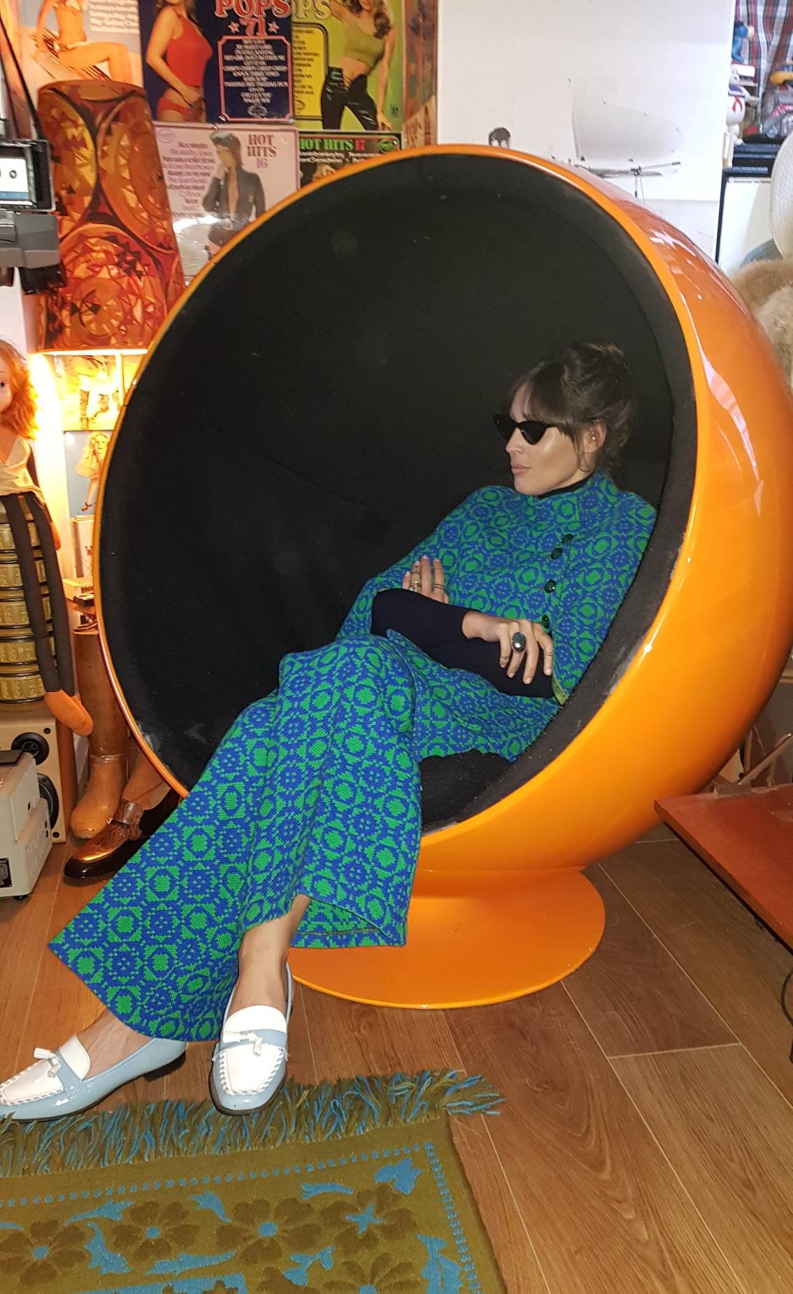 Image of Rare Vintage S Celtique Welsh Tapestry Woolens Twin Set Cape & Matching Flared Trousers.cymru Craft Wool.small To Medium.as New Mint