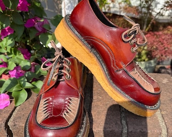 Stunning Vintage early to mid 1970s Conker brown leather  weaved Kingsway Northern Soul Suedehead Teddy boy Creepers Crepes.UK Size 7