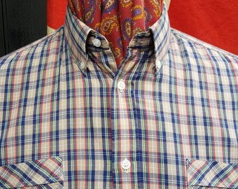 Vintage 1960s 60's Da Di Modernist Mod checked button down collar neck twin pocket long sleeved shirt.Large 41-43" chest vgc