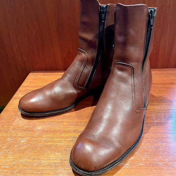 Vintage Ende 1960er 70er Jahre Loake bros Doppel-Reißverschluss aus braunem Leder Knöchel Boots.Größe 7 vgc