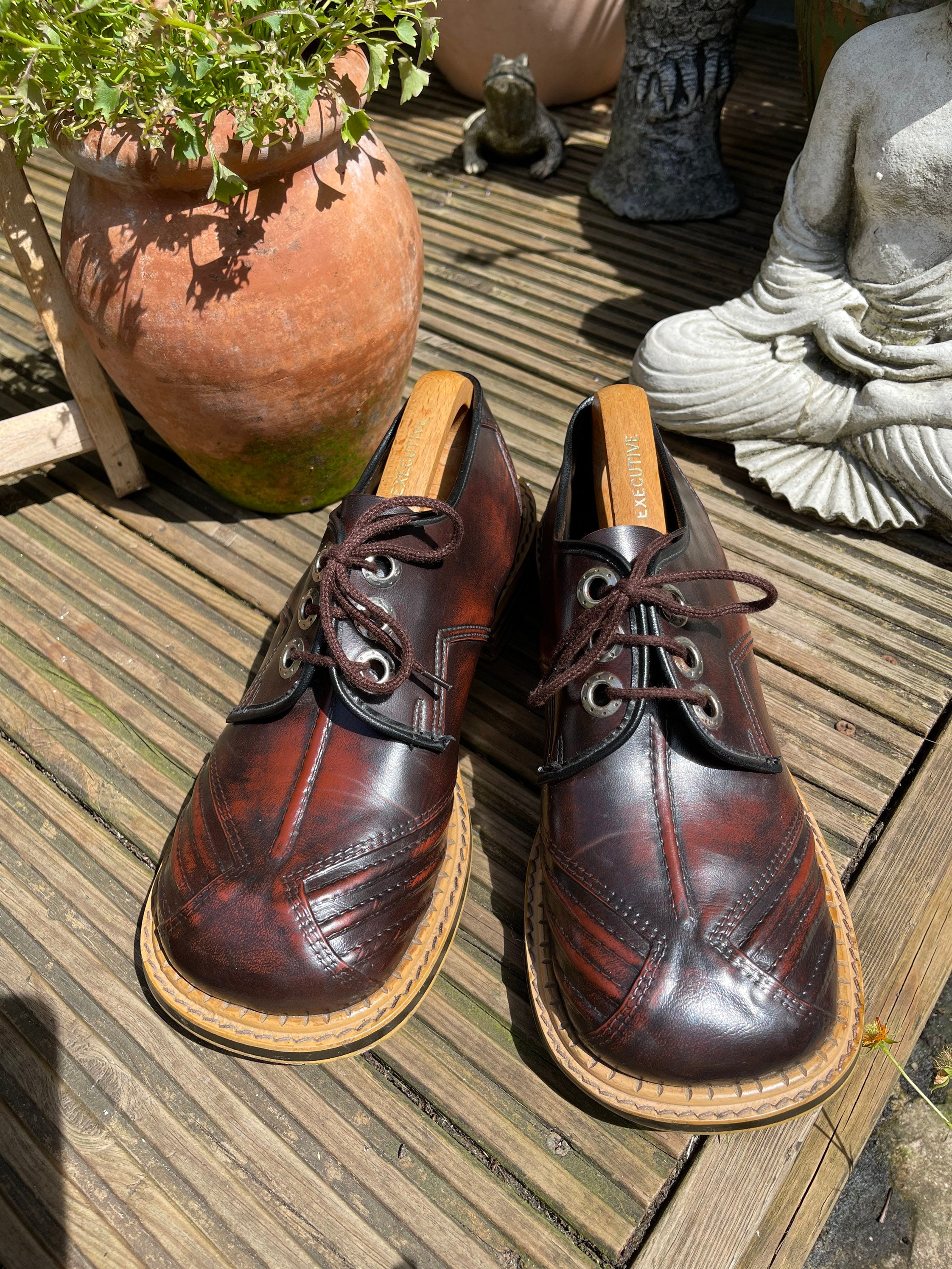 70s Wavy Platform Sole Leather Oxford Vintage Men Retro Groovy Brown Shoe  7.5D