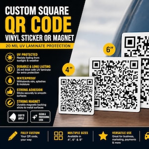 Custom QR Code Vinyl Bumper Sticker, Window Cling or Bumper Sticker Magnet in UV Laminate Coating. your custom URL or Email Address etc.