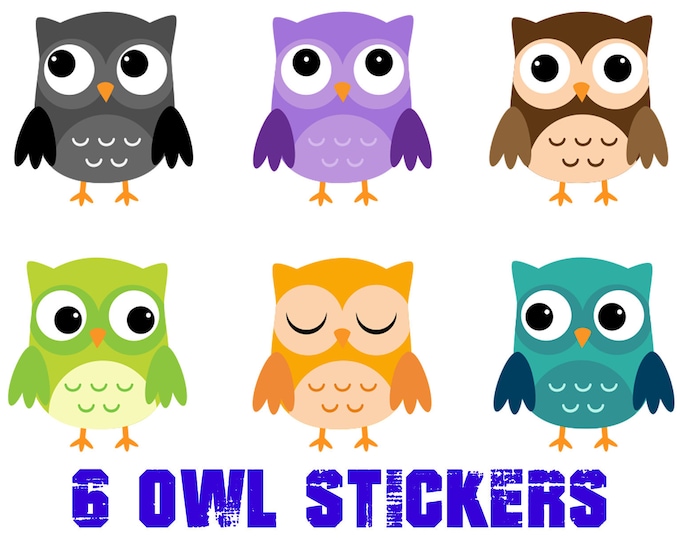 6 fun owl stickers or magnets 2 inch by 3 inch other sizes available ask us for larger sizes and pricing