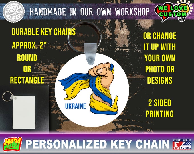 Ukraine color print key chain round or rectangle about 2" - double sided print same image or different from your own photos