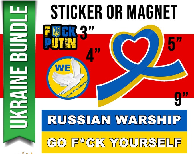 4 PIECE UKRAINE Sticker or Magnet Package optional Premium 20mil magnet or Vinyl Sticker in UV 4.7ml Laminate Coating in various sizes
