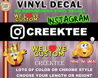 Instagram Vinyl Decal with Channel Name lots of colors, chrome vinyl and more, no background, die-cut various sizes or customize