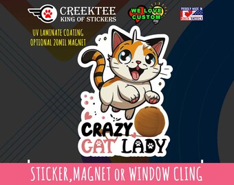 Cute Cat Window Cling, Sticker or Magnet in various sizes